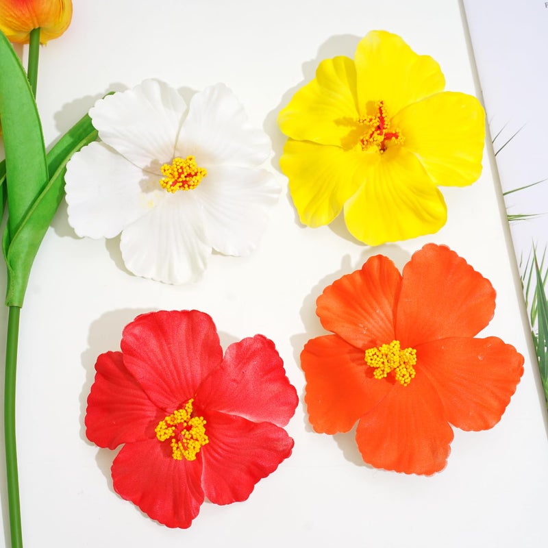 Jeffan 2 PCS Hawaiian Flowers Hair Clips, Hibiscus Flowers Hair Clip Beach Party Bohemian Flower Hair Accessories for Women Girls Dancer Bride Wedding Beach Party (Red) - Image 3